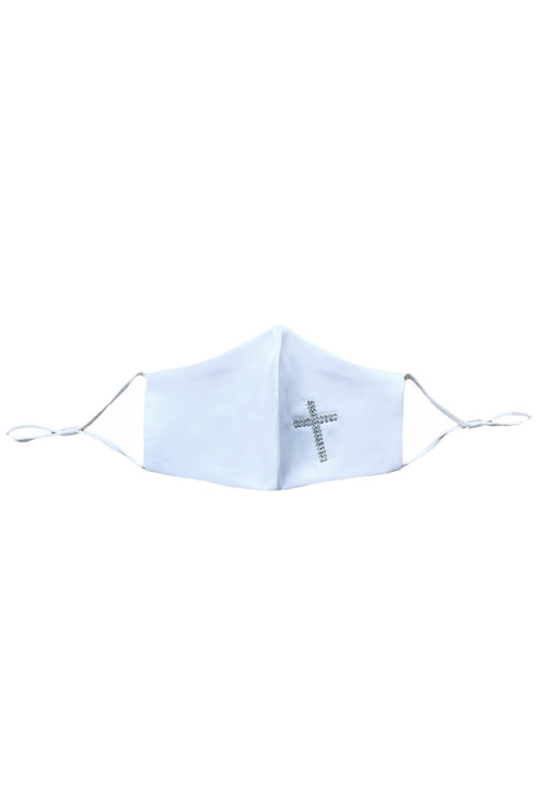Rain Kids Big Girls White Rhinestone Cross Satin Mask - SophiasStyle.com